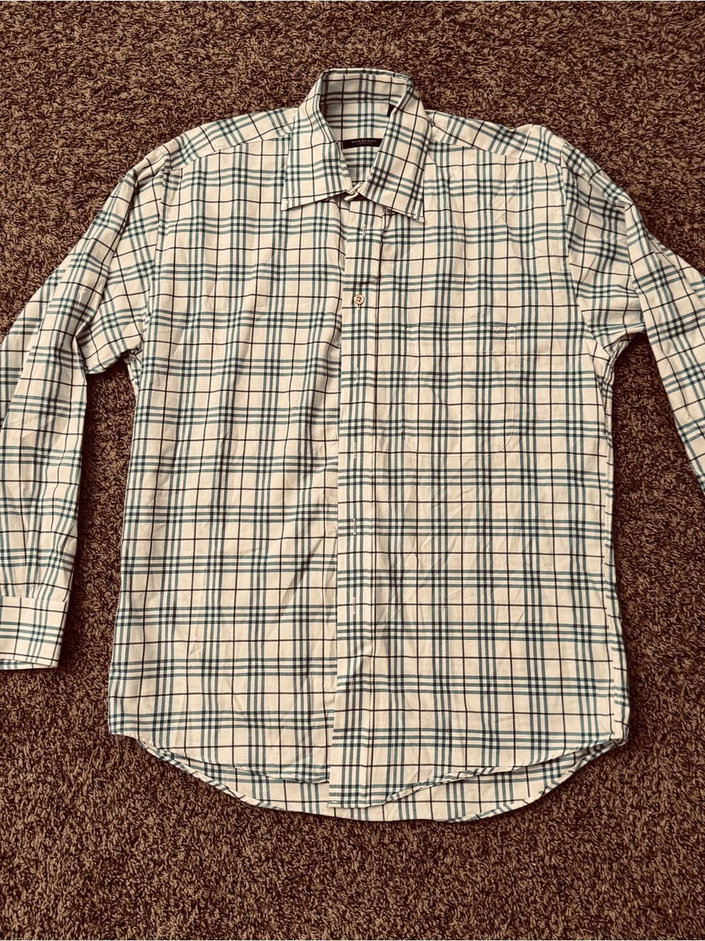 Burberry White Shirt with Green Plaid